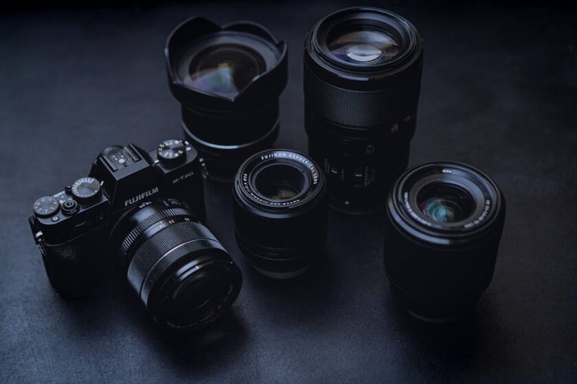 Fujifilm camera and lenses sitting on a desk