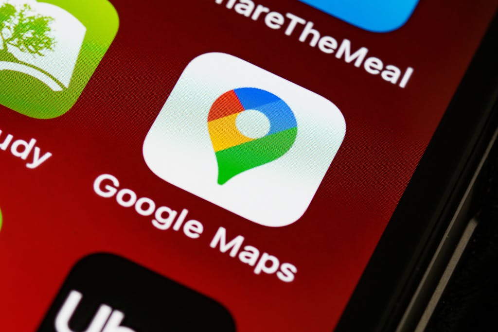 Close up shot of Google Maps icon on a smartphone